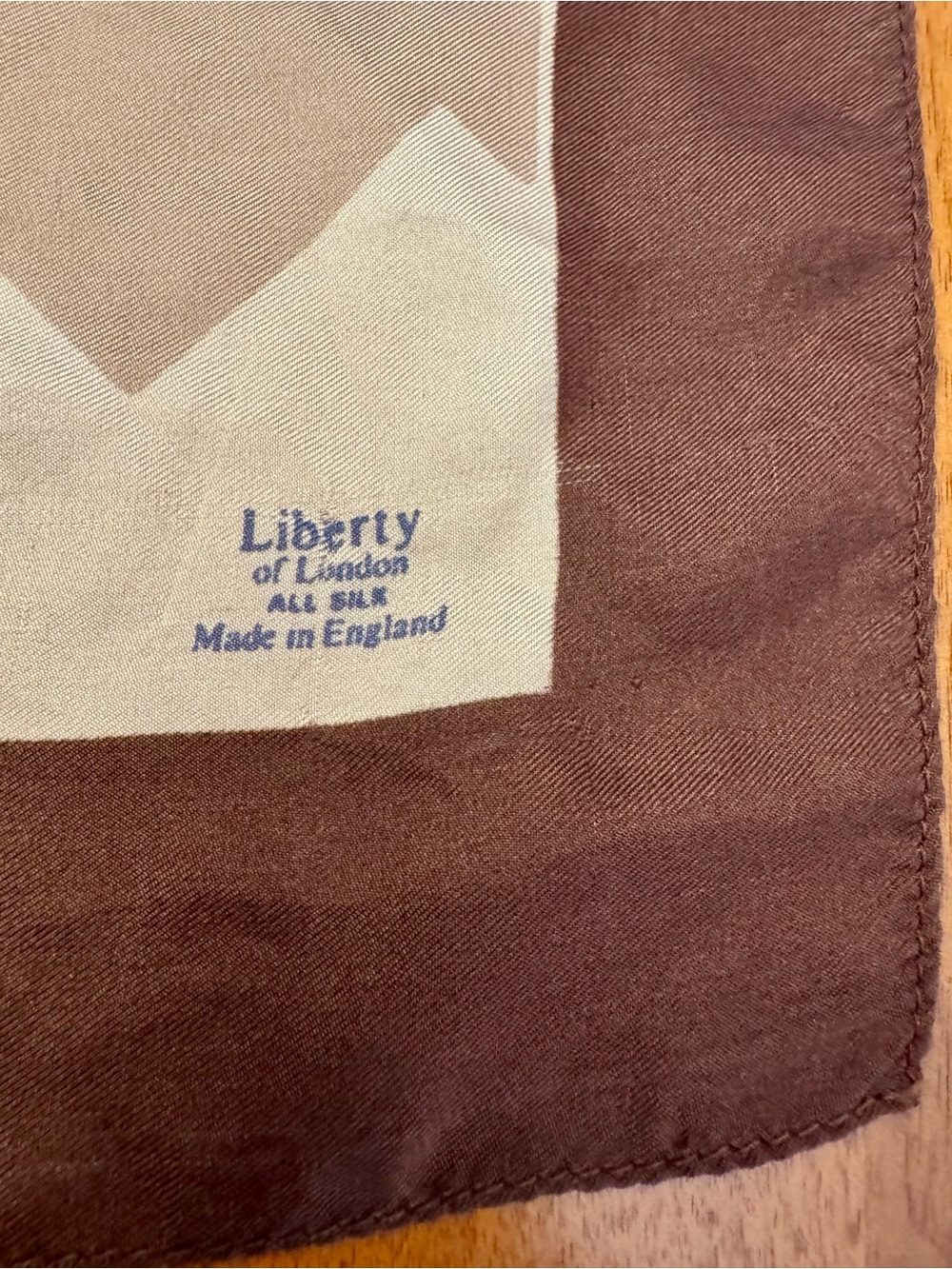 Vintage Liberty of London Brown, Cream, Terracotta & Blue Geometric Silk Scarf